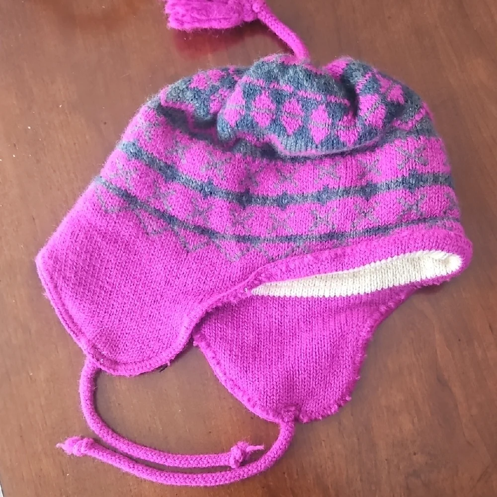 Capello Ski Hat Ear Flaps Pink/Purple Gray Ladies Small Kids Large Made Canada